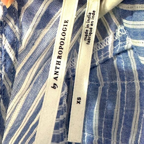 Anthropologie Blouse Size XS Vintage Charm Ruffled Peplum Blue Striped Flutter - Picture 5 of 9